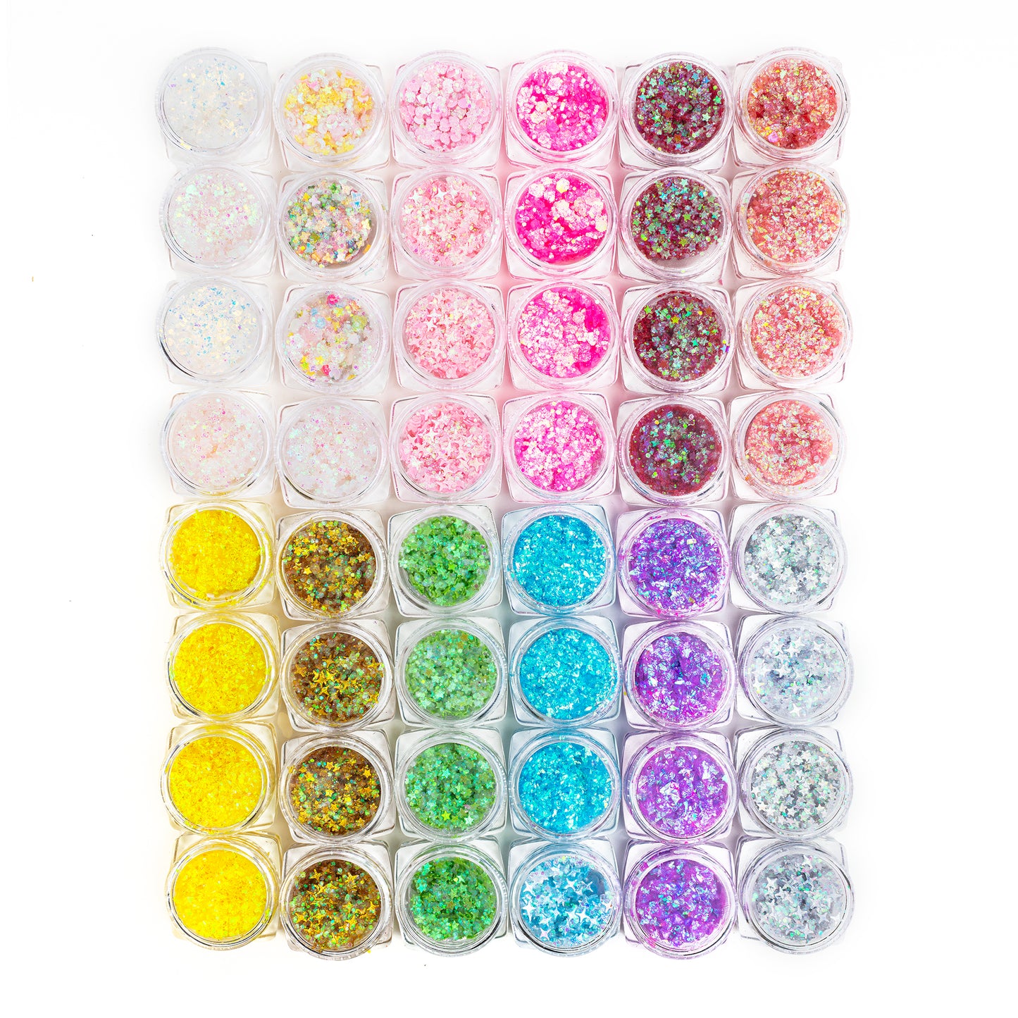 Every body glitter gel color arranged to show four of each color