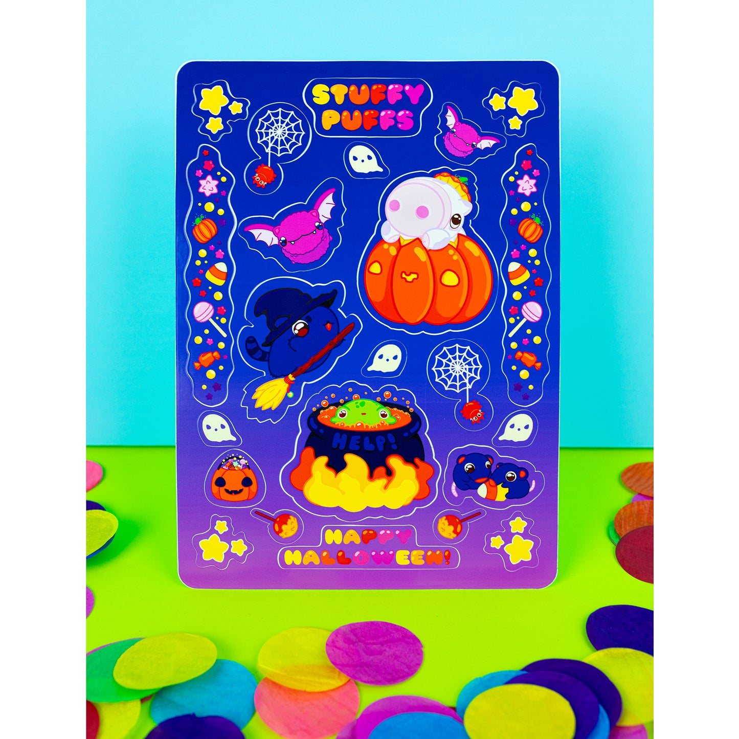 Kawaii sticker sheet with halloween anime characters