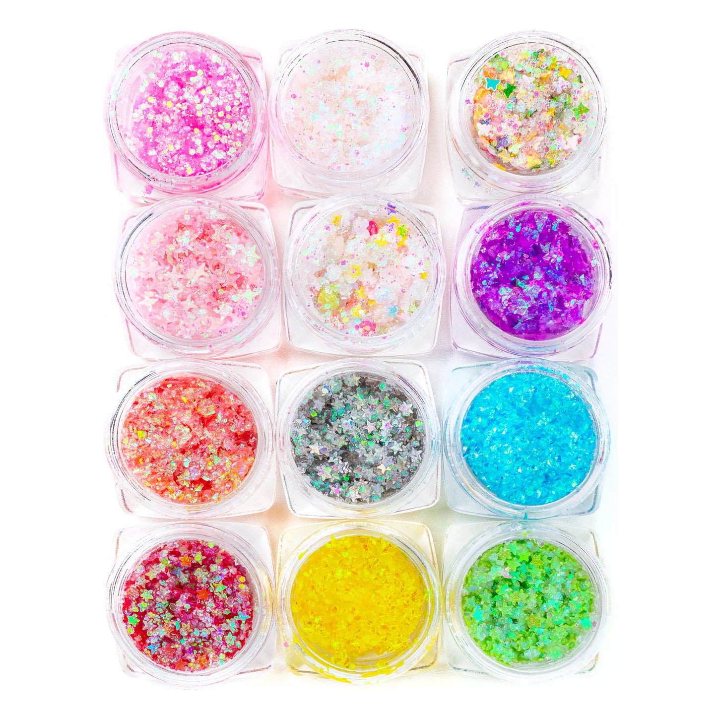 Body glitter gel arranged to show each color