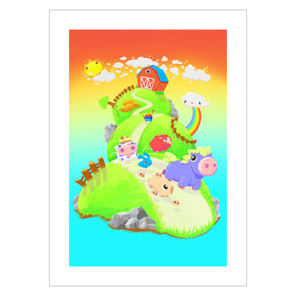 cute print of kawaii farm animals drawn in an anime style