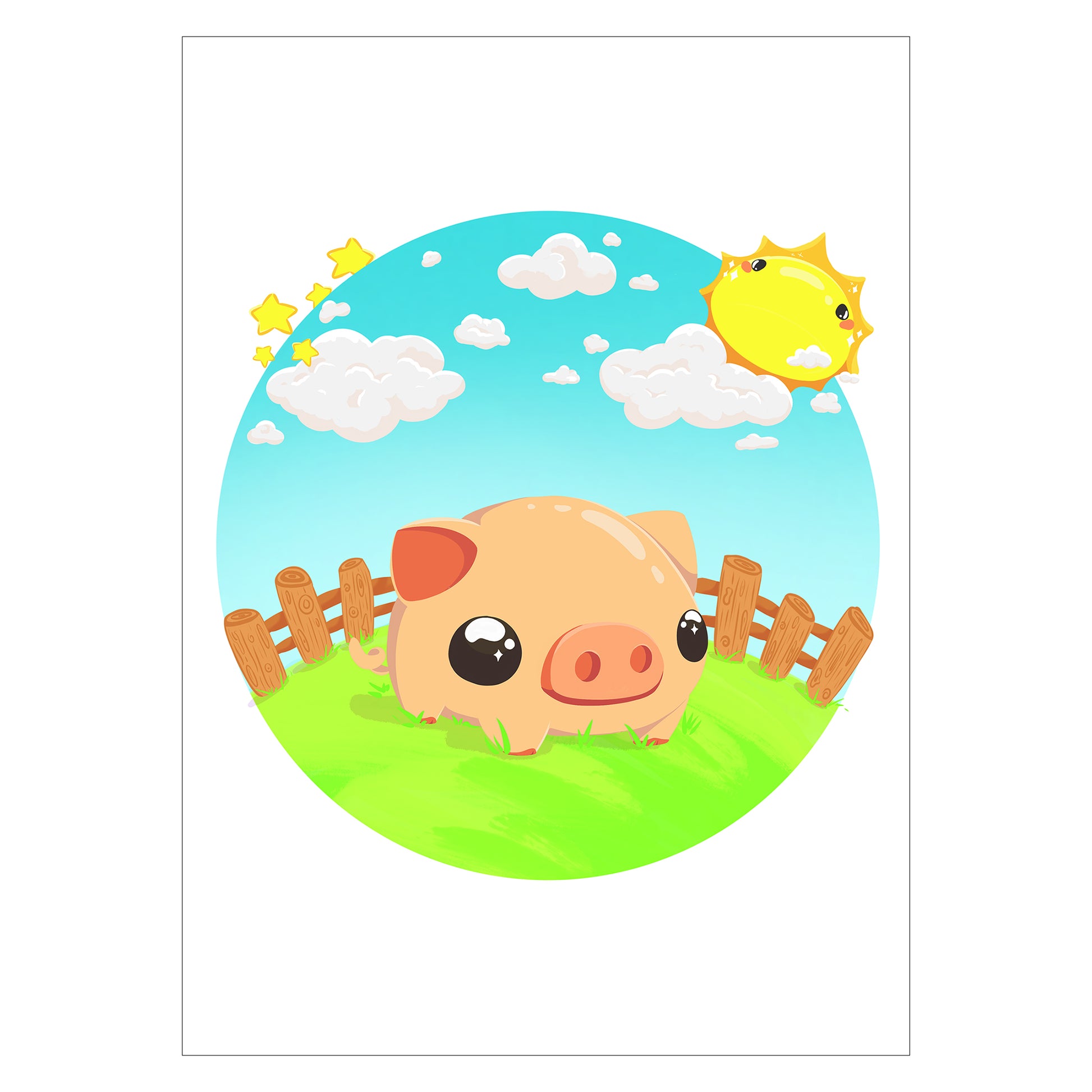 cute print of anime piggy drawn in kawaii art style