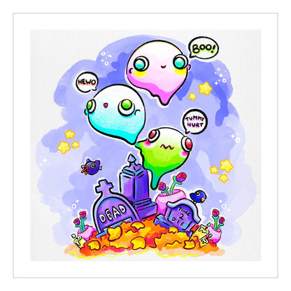 Anime ghost art print drawn in a kawaii art style