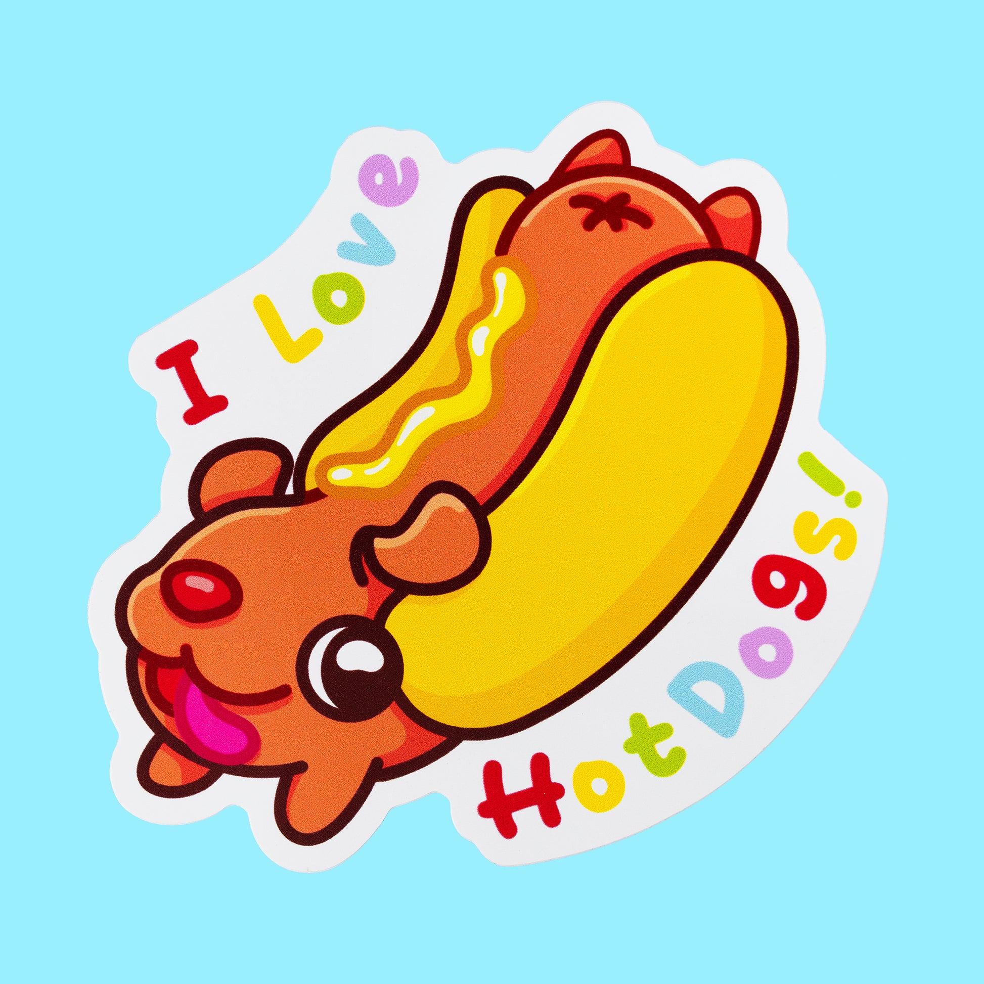 Hot dog sticker on blue background