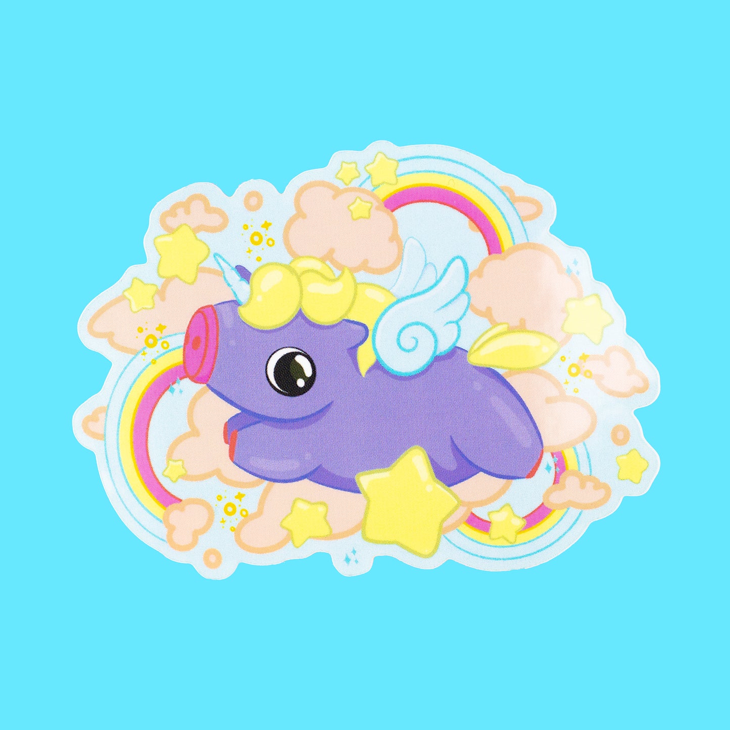 Cute unicorn sticker on blue background