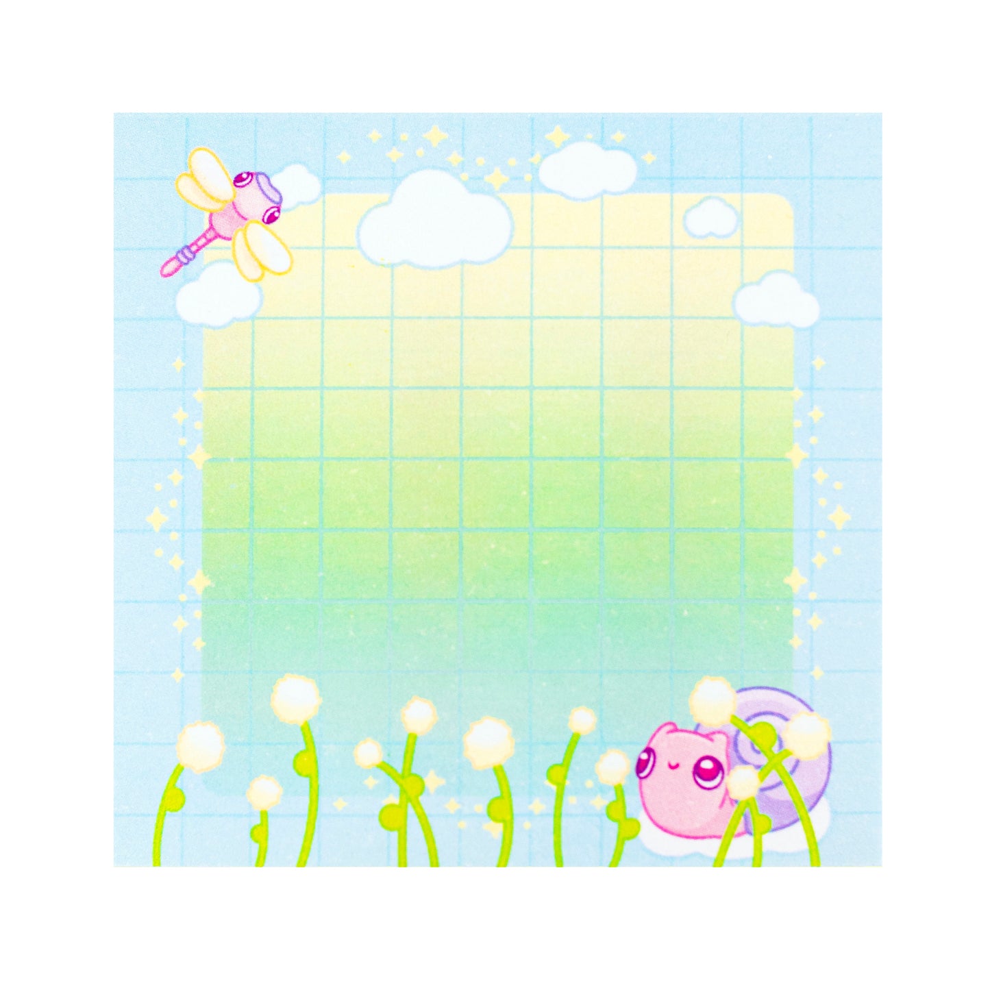 Cute sticky notes with snail and dragonfly