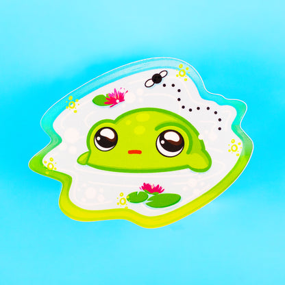 kawaii frog sticker on blue background